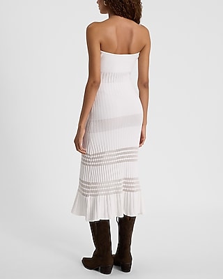 Strapless Sheer Stripe Midi Sweater Dress