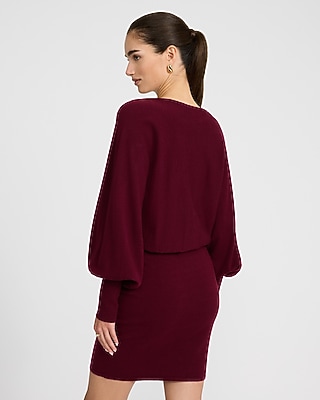 Crew Neck Puff Sleeve Mini Sweater Dress - image 2