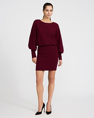 Crew Neck Puff Sleeve Mini Sweater Dress - image 3