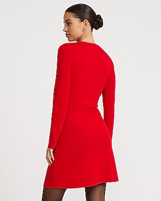 Crew Neck Gold Button Tailored Mini Sweater Dress