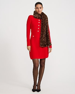 Crew Neck Gold Button Tailored Mini Sweater Dress