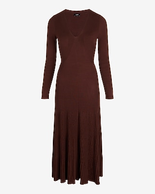 EX - LONG SLV V NK PLEATED SWEATER MAXI KV - 9418434:RICH MOCHA:L