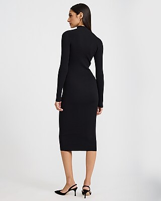 Ribbed Mock Neck Novelty Button Midi Sweater Dress