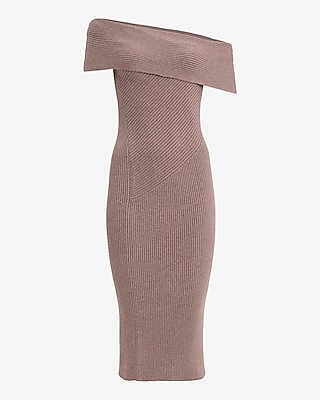 Ribbed Off The Shoulder Midi Sweater Dress