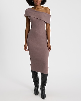 Ribbed Off The Shoulder Midi Sweater Dress
