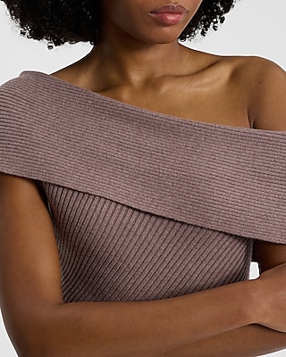 Ribbed Off The Shoulder Midi Sweater Dress