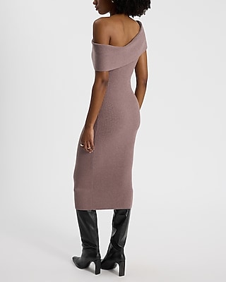 Ribbed Off The Shoulder Midi Sweater Dress