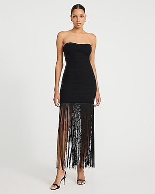Textured Strapless Fringe Maxi Tube Dress