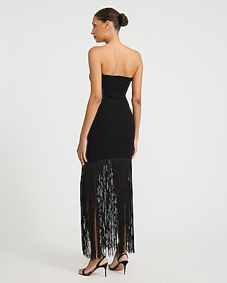 Textured Strapless Fringe Maxi Tube Dress