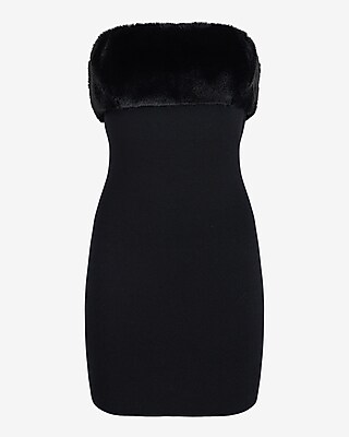 Faux Fur Trim Strapless Mini Sweater Dress - image 5