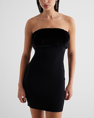 Faux Fur Trim Strapless Mini Sweater Dress - image 2