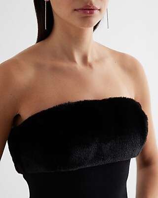 Faux Fur Trim Strapless Mini Sweater Dress - image 3