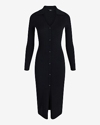 polo fitted midi sweater dress HATCH Collection The Averie Polo Rib Sweater Dress in Navy main image 1