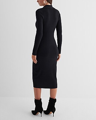Ribbed V-neck Button Front Midi Sweater Polo Dress | Express