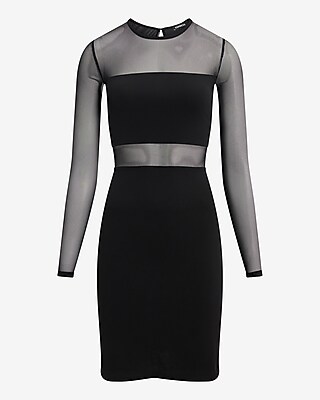 Mesh Crew Neck Long Sleeve Mini Sheath Dress - image 3