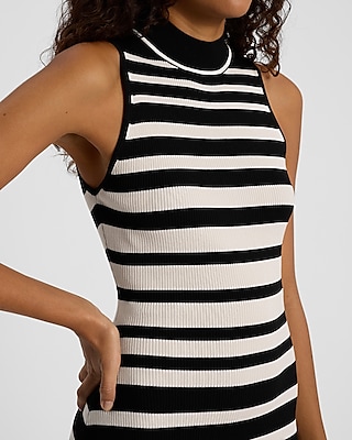 Striped Mock Neck Sleeveless Midi Sweater Dress