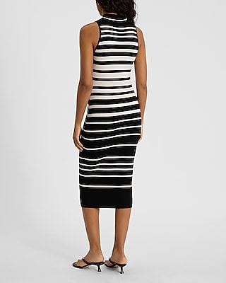 Striped Mock Neck Sleeveless Midi Sweater Dress