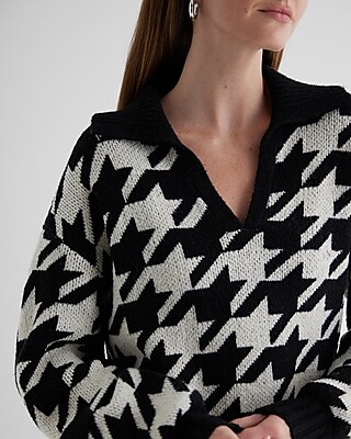 Houndstooth V-Neck Mini Sweater Polo Dress - image 3