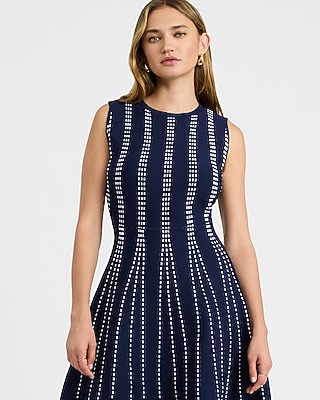 Crew Neck Contrast Stitch Midi Fit and Flare Dress
