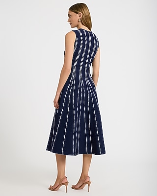 Crew Neck Contrast Stitch Midi Fit and Flare Dress
