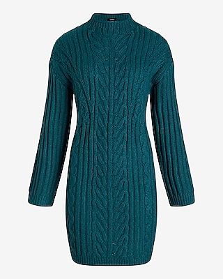 Cable Knit Mock Neck Long Sleeve Mini Sweater Dress