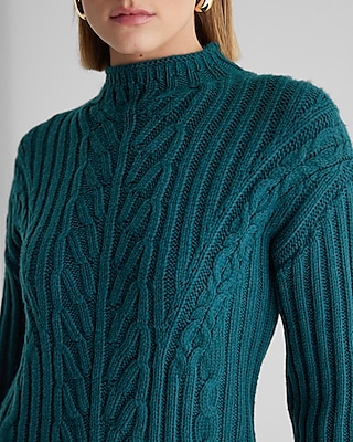 Cable Knit Mock Neck Long Sleeve Mini Sweater Dress