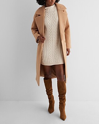 Cable Knit Mock Neck Long Sleeve Mini Sweater Dress