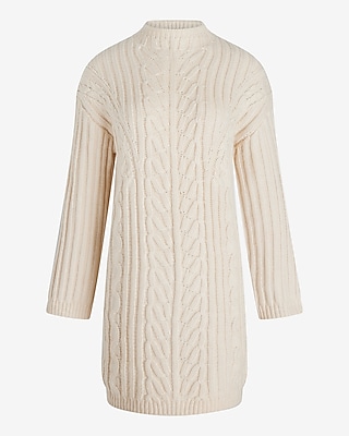 Cable Knit Mock Neck Long Sleeve Mini Sweater Dress