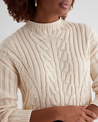 Cable Knit Mock Neck Long Sleeve Mini Sweater Dress