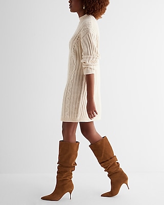 Cable Knit Mock Neck Long Sleeve Mini Sweater Dress
