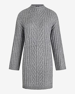 Cable Knit Mock Neck Long Sleeve Mini Sweater Dress