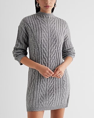 Cable Knit Mock Neck Long Sleeve Mini Sweater Dress