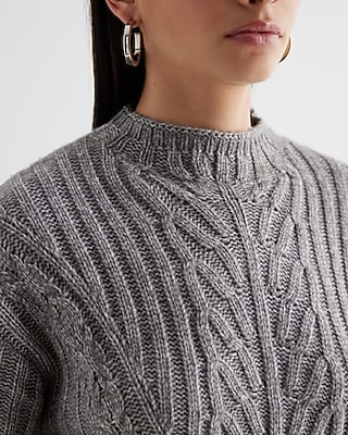 Cable Knit Mock Neck Long Sleeve Mini Sweater Dress