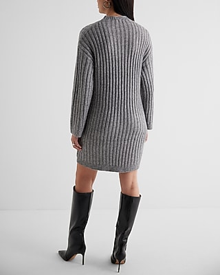 Cable Knit Mock Neck Long Sleeve Mini Sweater Dress