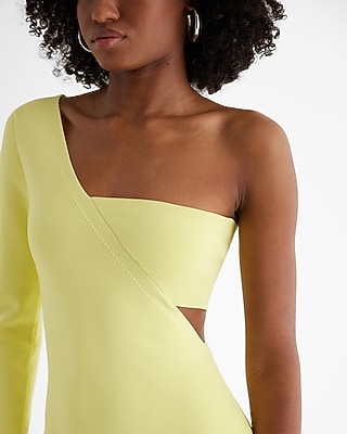 EX - LONG SLV CUT-OUT ONE SHLDR SWEATER MIDI - 9419020:LEMON ZEST:M