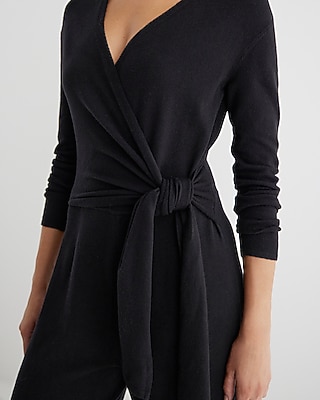 V-Neck Surplice Tie Waist Sweater Jumpsuit - image 2