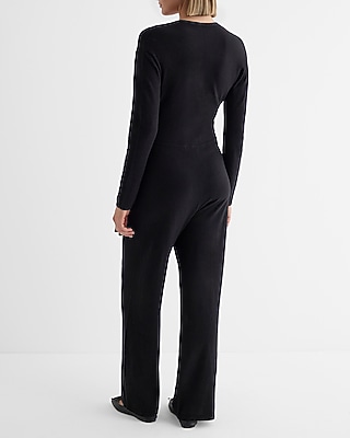 V-Neck Surplice Tie Waist Sweater Jumpsuit - image 3
