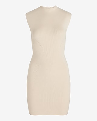 Ribbed Mock Neck Sleeveless Mini Sweater Dress