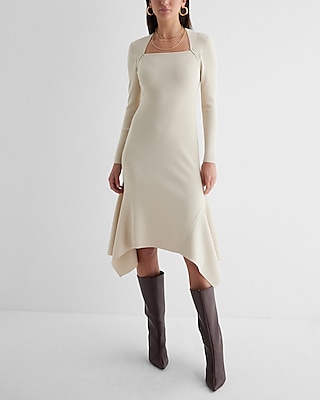 Express, Body Contour Ribbed Asymmetrical One Shoulder Midi Sweater Dress  in Sl