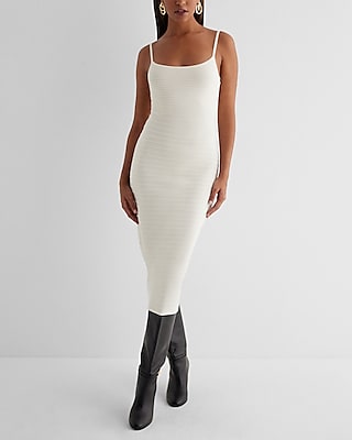 Express Formal,Work Body Contour Faux Leather Twist Front Midi Dress With  Built-In Shapewear