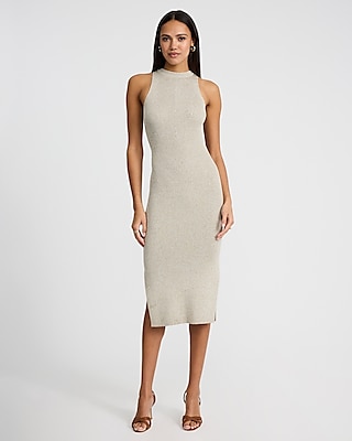 Crew Neck Sleeveless Double Slit Midi Sweater Dress