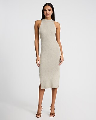 Crew Neck Sleeveless Double Slit Midi Sweater Dress
