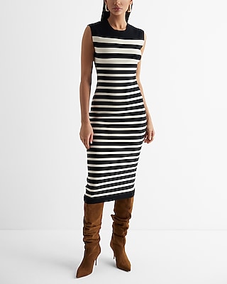 Striped Crew Neck Cap Sleeve Midi Sweater Dress | Express