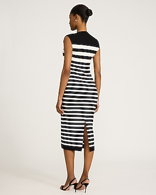 Crew Neck Striped Cap Sleeve Midi Sweater Dress