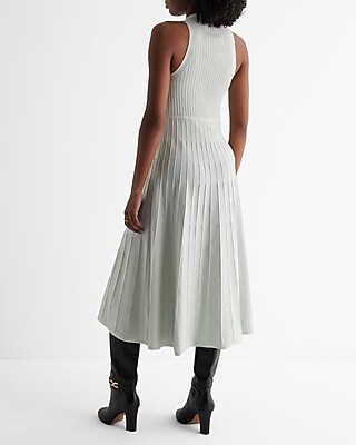 Pleated Mock Neck Midi Sweater Dress