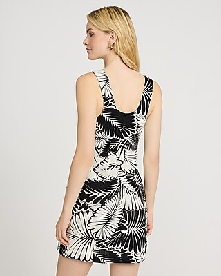 Printed Linen-Blend Scoop Neck Tie Wrap Mini Sheath Dress - image 2
