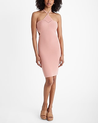 Ribbed Halter Sleeveless Cutout Mini Sweater Dress | Express