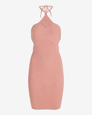 Ribbed Halter Sleeveless Cutout Mini Sweater Dress | Express