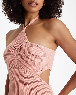 Ribbed Halter Sleeveless Cutout Mini Sweater Dress | Express