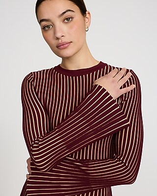 Striped Crew Neck Bell Sleeve Sweater Mini Dress - image 2